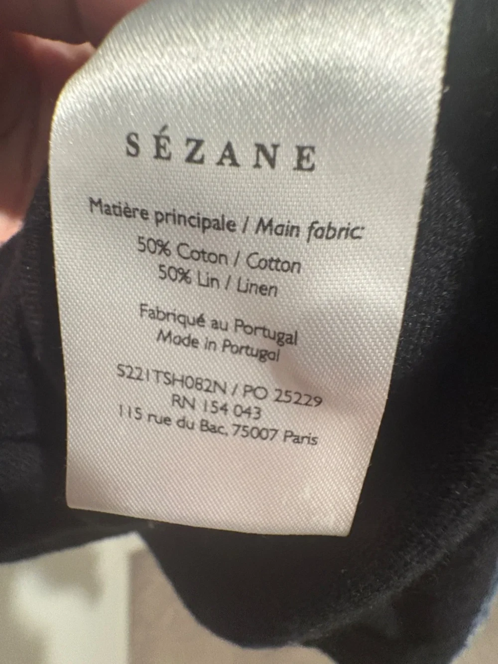 Sezane Linen/Cotton Blend Scoop Neck Tee (Black)